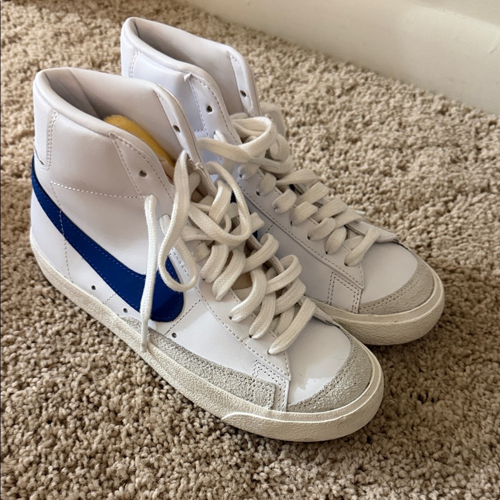 Nike White and Blue High-Top Sneakers